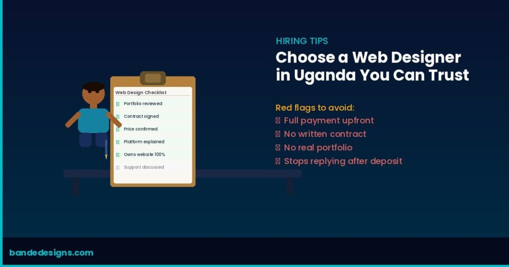 Checklist for choosing a website designer in Uganda showing key questions to ask a web design company