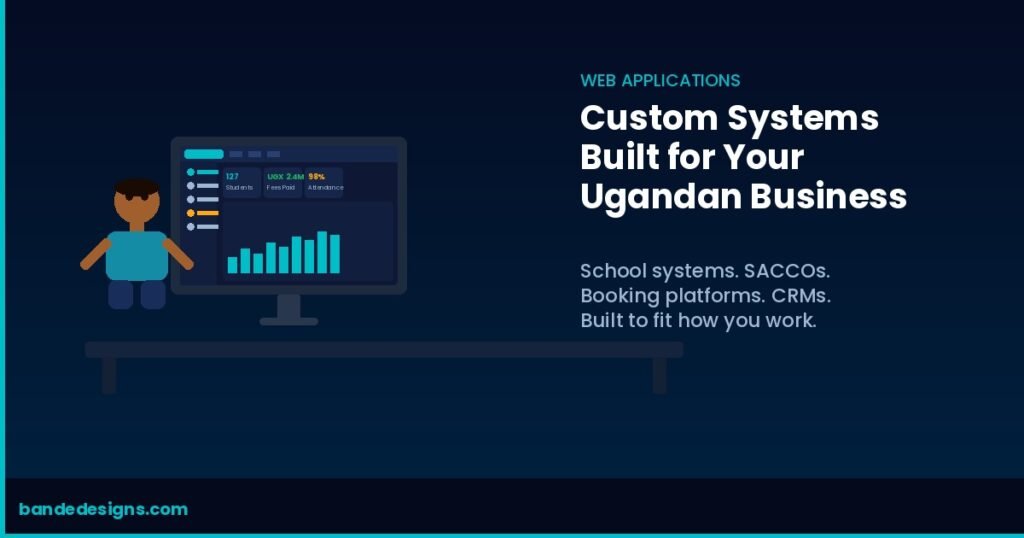 Custom web application Uganda showing a business management dashboard on a computer screen