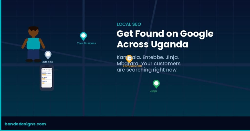 Local SEO Uganda tips shown on mobile phone with Google search results for Kampala businesses