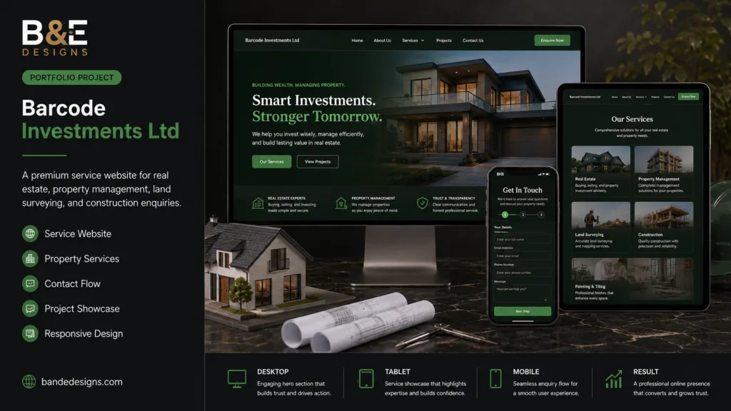 Barcode Investments website by B&E Designs