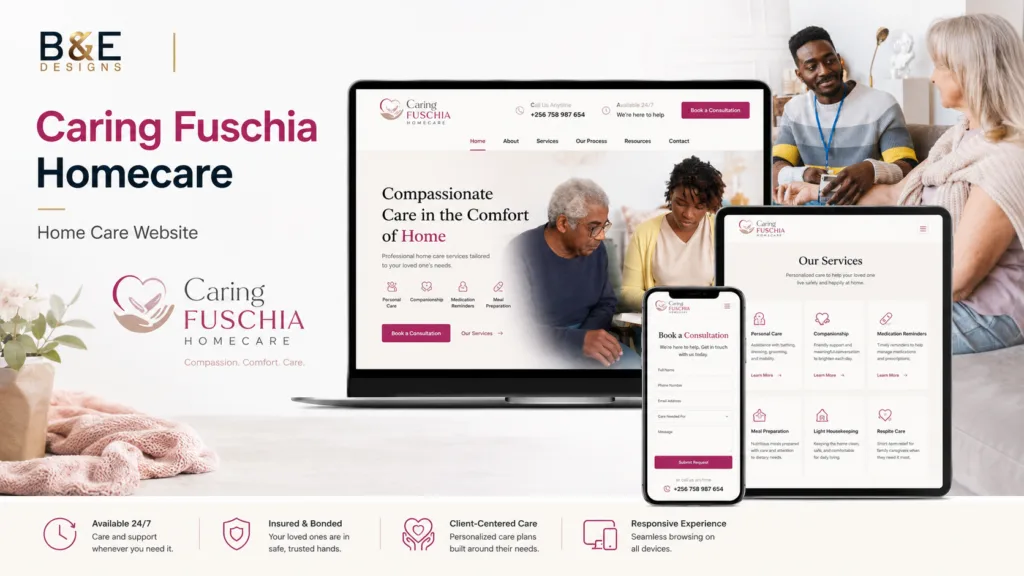 Caring Fuschia Homecare website by B&E Designs
